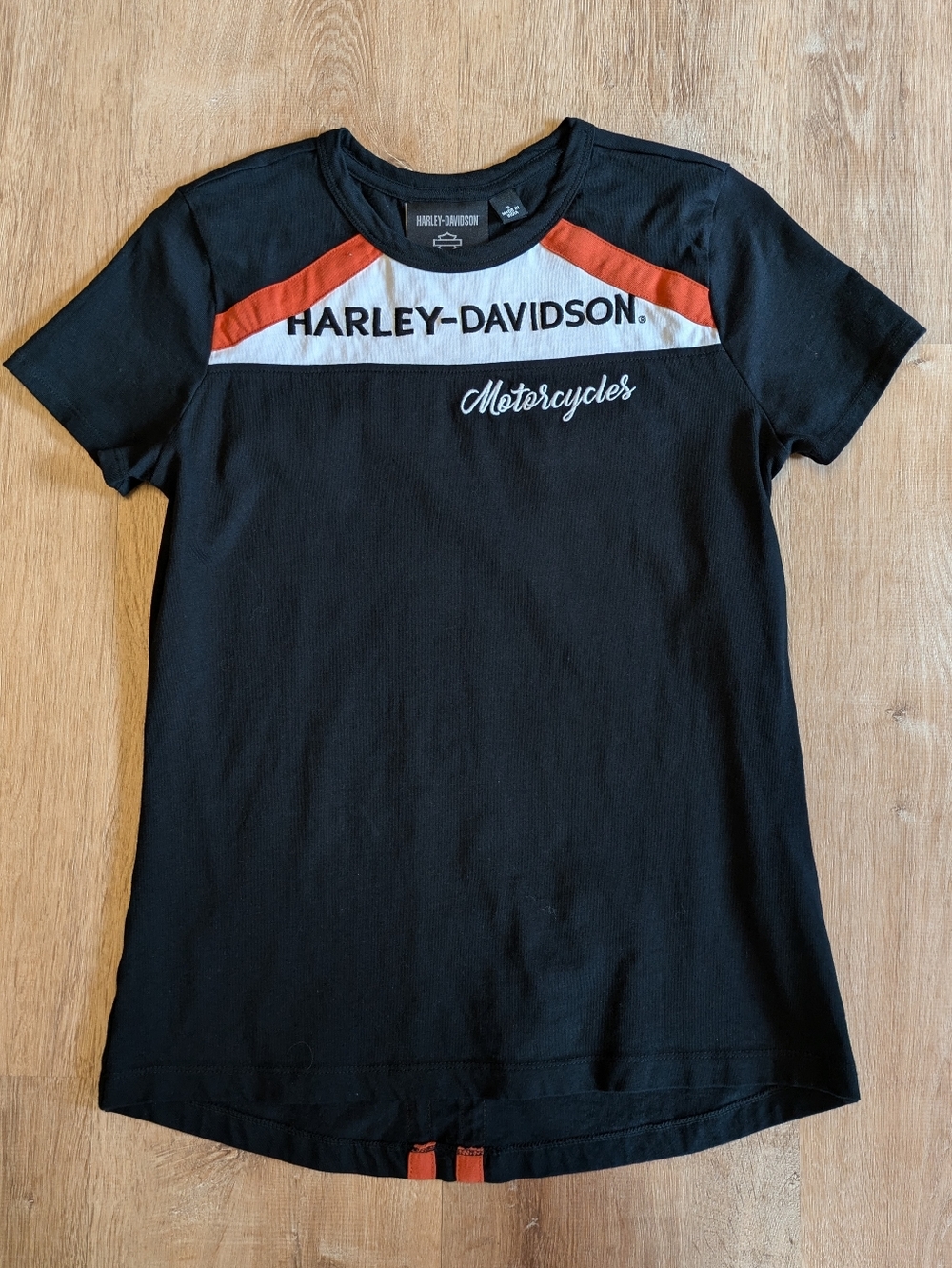 Harley-Davidson Black, White & Orange Logo Crewneck Tee Small